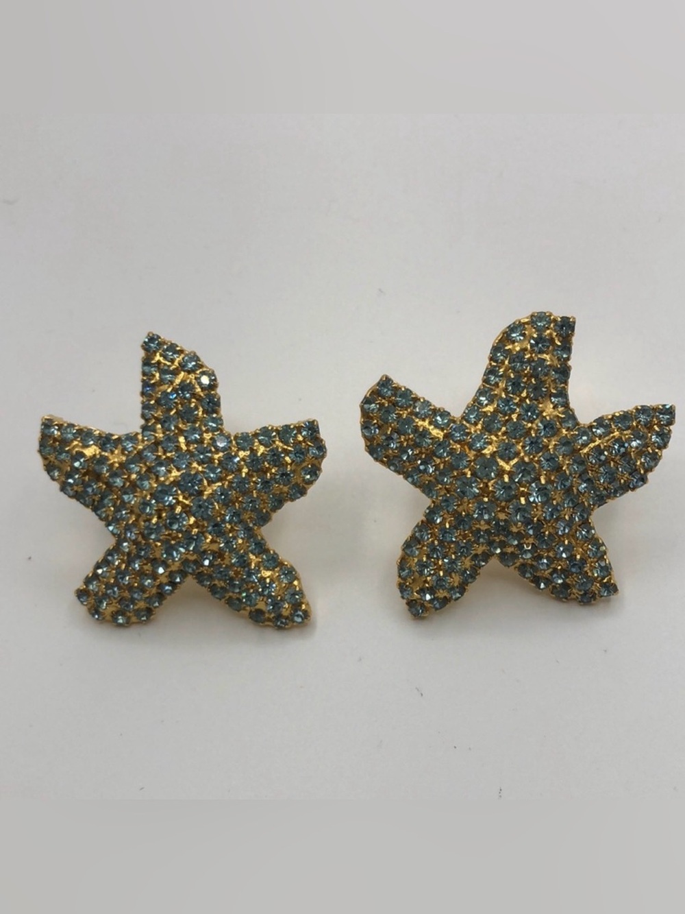STARFISH Clipons Bauer Blue Crystals Gold Tone Vtg. Stunning